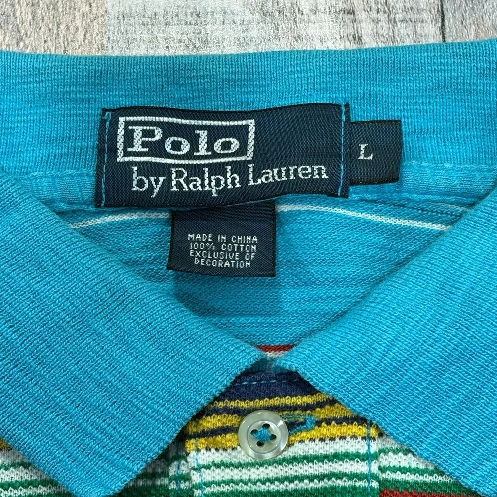 VTG Polo Ralph Lauren Polo Shirt Mens Large Multicolor Striped Preppy Y2K 90s